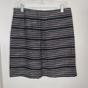 Loft Tweed Knee Length Skirt Women's 6 Black Ivory Striped Lined Zipper